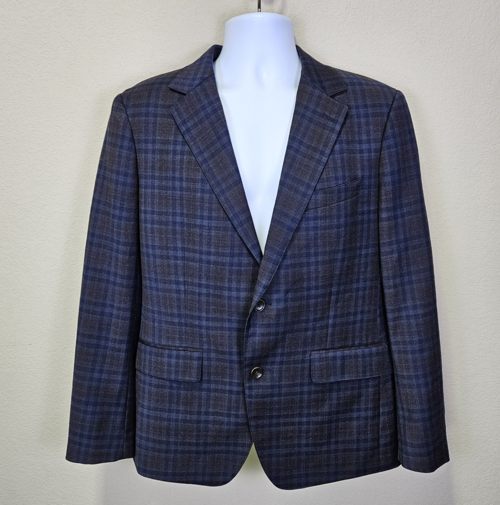 Bonobos Jetsetter Plaid Blazer 40S Slim Fit Stretch Wool Navy Blue Sport Coat